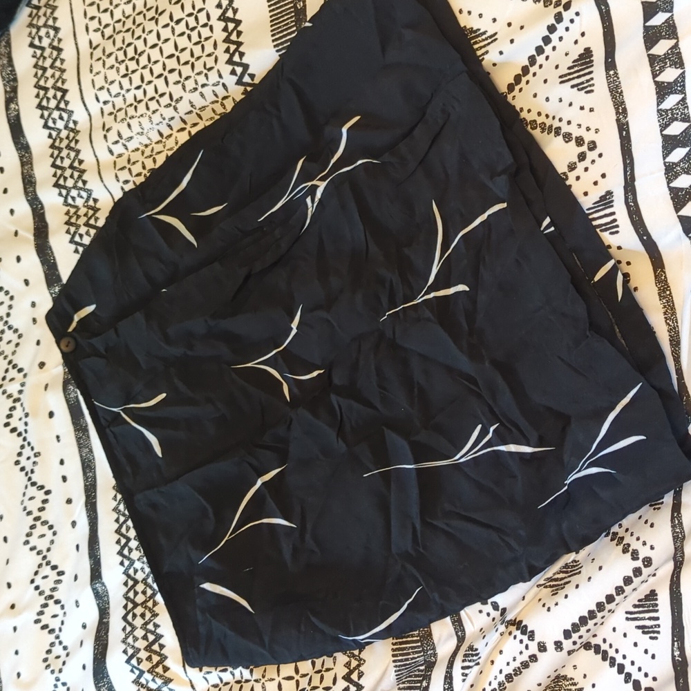 Black Mini Skirt with White Leaf Print